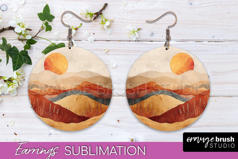 Boho Landscape Round Earring Sublimation, Minimalist Earring Sublimation OrangeBrushStudio 