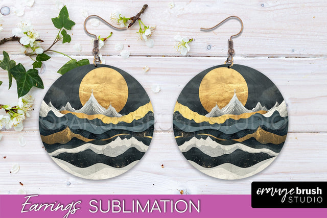 Boho Landscape Round Earring Sublimation, Minimalist Earring Sublimation OrangeBrushStudio 