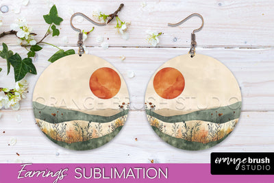 Boho Landscape Round Earring Sublimation, Minimalist Earring Sublimation OrangeBrushStudio 