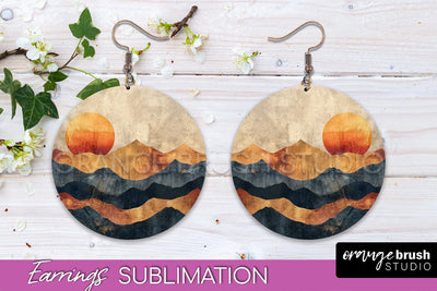 Boho Landscape Round Earring Sublimation, Minimalist Earring Sublimation OrangeBrushStudio 