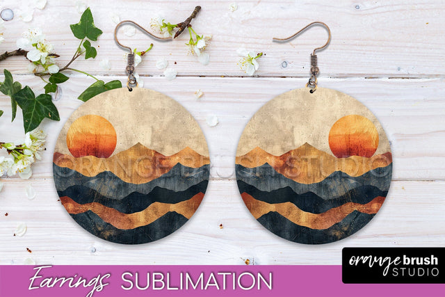 Boho Landscape Round Earring Sublimation, Minimalist Earring Sublimation OrangeBrushStudio 