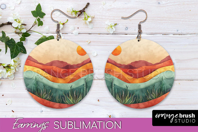 Boho Landscape Round Earring Sublimation, Minimalist Earring Sublimation OrangeBrushStudio 