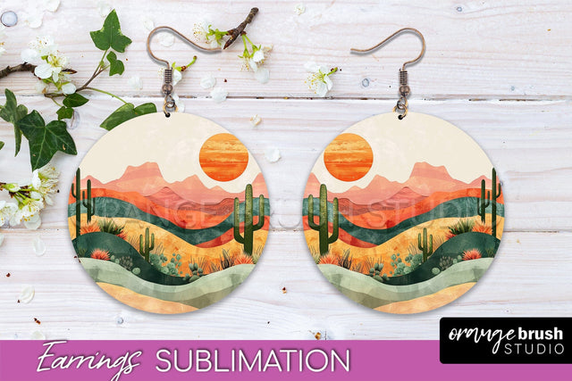 Boho Landscape Round Earring Sublimation, Minimalist Earring Sublimation OrangeBrushStudio 