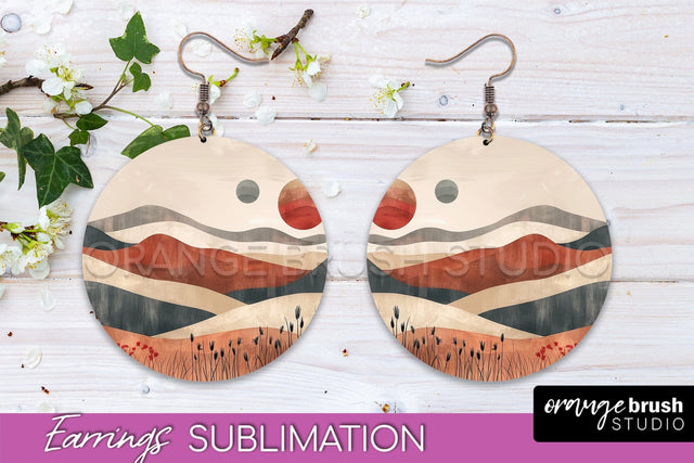 Boho Landscape Round Earring Sublimation, Minimalist Earring Sublimation OrangeBrushStudio 