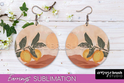 Boho Landscape Round Earring Sublimation, Minimalist Earring Sublimation OrangeBrushStudio 