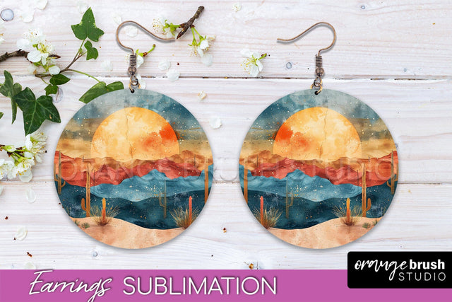 Boho Landscape Round Earring Sublimation, Minimalist Earring Sublimation OrangeBrushStudio 