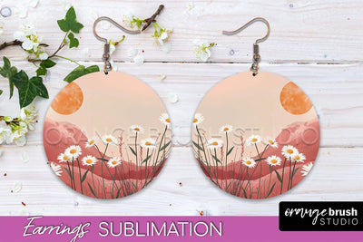Boho Landscape Round Earring Sublimation, Minimalist Earring Sublimation OrangeBrushStudio 