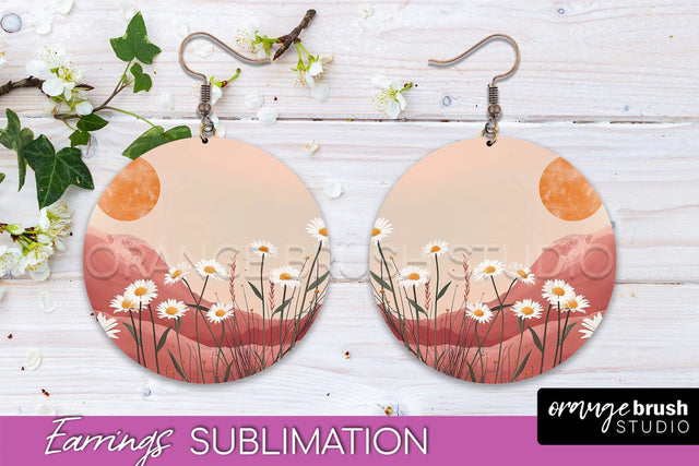 Boho Landscape Round Earring Sublimation, Minimalist Earring Sublimation OrangeBrushStudio 