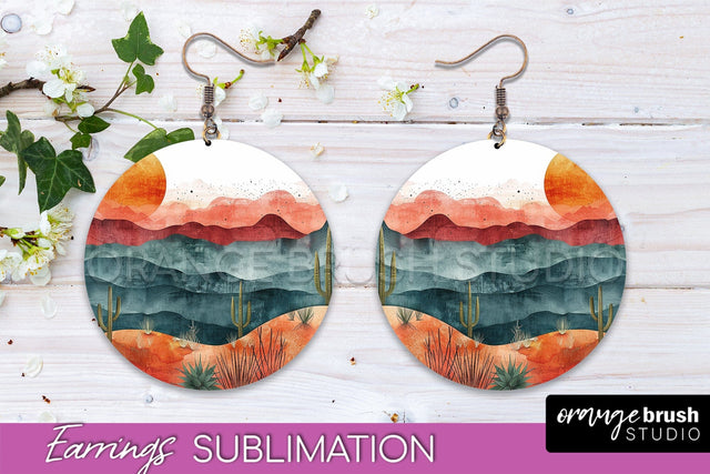 Boho Landscape Round Earring Sublimation, Minimalist Earring Sublimation OrangeBrushStudio 