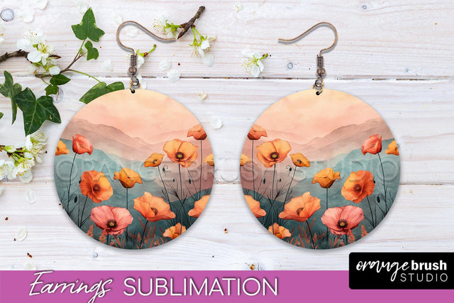 Boho Landscape Round Earring Sublimation, Minimalist Earring Sublimation OrangeBrushStudio 