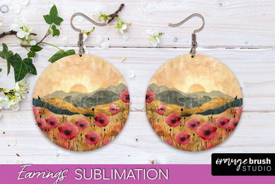 Boho Landscape Round Earring Sublimation, Minimalist Earring Sublimation OrangeBrushStudio 