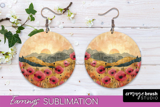 Boho Landscape Round Earring Sublimation, Minimalist Earring Sublimation OrangeBrushStudio 
