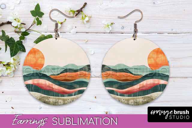 Boho Landscape Round Earring Sublimation, Minimalist Earring Sublimation OrangeBrushStudio 