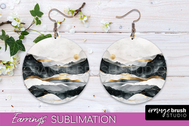 Boho Landscape Round Earring Sublimation, Minimalist Earring Sublimation OrangeBrushStudio 
