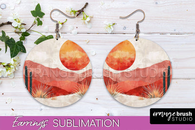 Boho Landscape Round Earring Sublimation, Minimalist Earring Sublimation OrangeBrushStudio 