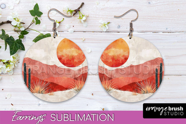 Boho Landscape Round Earring Sublimation, Minimalist Earring Sublimation OrangeBrushStudio 