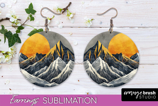 Boho Landscape Round Earring Sublimation, Minimalist Earring Sublimation OrangeBrushStudio 