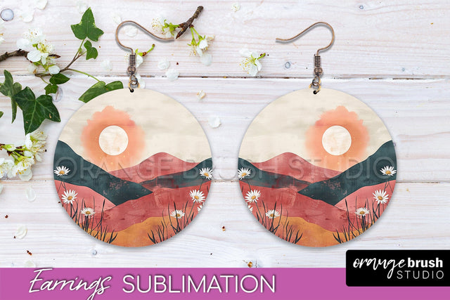 Boho Landscape Round Earring Sublimation, Minimalist Earring Sublimation OrangeBrushStudio 