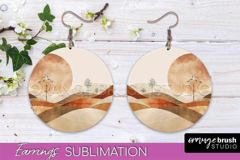 Boho Landscape Round Earring Sublimation, Minimalist Earring Sublimation OrangeBrushStudio 