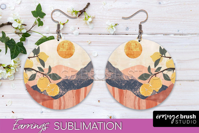 Boho Landscape Round Earring Sublimation, Minimalist Earring Sublimation OrangeBrushStudio 