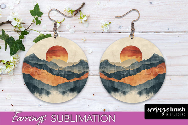 Boho Landscape Round Earring Sublimation, Minimalist Earring Sublimation OrangeBrushStudio 