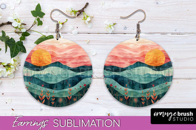Boho Landscape Round Earring Sublimation, Minimalist Earring Sublimation OrangeBrushStudio 