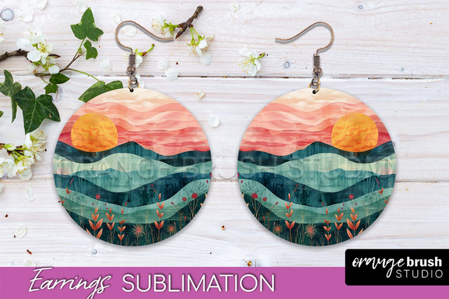 Boho Landscape Round Earring Sublimation, Minimalist Earring Sublimation OrangeBrushStudio 