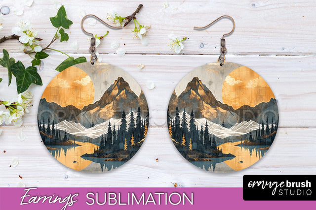 Boho Landscape Round Earring Sublimation, Minimalist Earring Sublimation OrangeBrushStudio 
