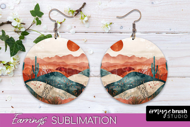 Boho Landscape Round Earring Sublimation, Minimalist Earring Sublimation OrangeBrushStudio 