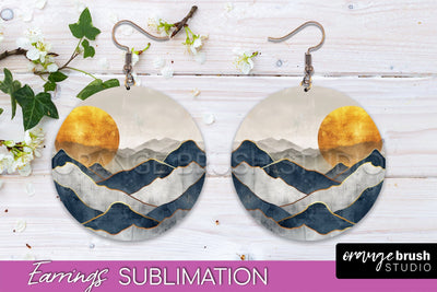 Boho Landscape Round Earring Sublimation, Minimalist Earring Sublimation OrangeBrushStudio 