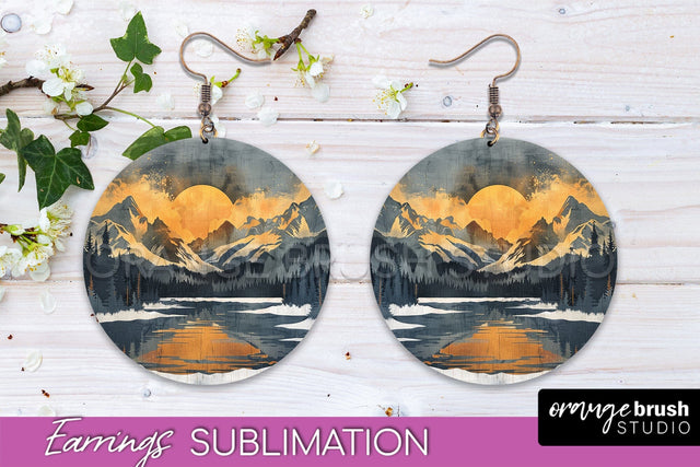 Boho Landscape Round Earring Sublimation, Minimalist Earring Sublimation OrangeBrushStudio 
