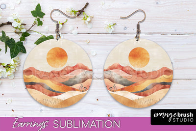 Boho Landscape Round Earring Sublimation, Minimalist Earring Sublimation OrangeBrushStudio 