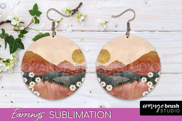Boho Landscape Round Earring Sublimation, Minimalist Earring Sublimation OrangeBrushStudio 