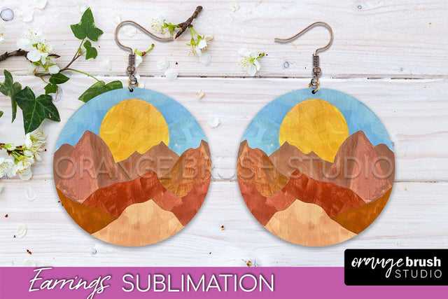 Boho Landscape Round Earring Sublimation, Minimalist Earring Sublimation OrangeBrushStudio 