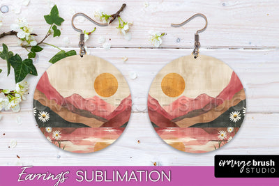 Boho Landscape Round Earring Sublimation, Minimalist Earring Sublimation OrangeBrushStudio 