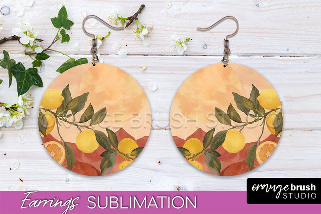 Boho Landscape Round Earring Sublimation, Minimalist Earring Sublimation OrangeBrushStudio 