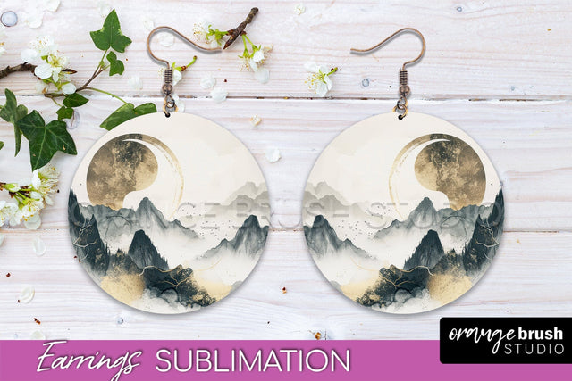 Boho Landscape Round Earring Sublimation, Minimalist Earring Sublimation OrangeBrushStudio 