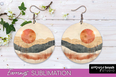 Boho Landscape Round Earring Sublimation, Minimalist Earring Sublimation OrangeBrushStudio 