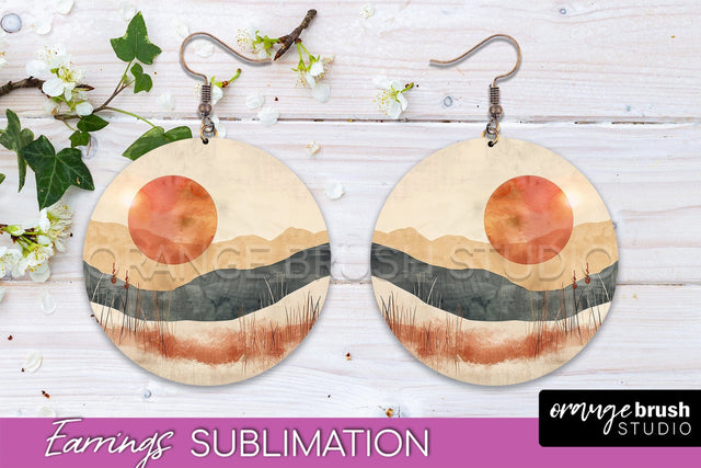 Boho Landscape Round Earring Sublimation, Minimalist Earring Sublimation OrangeBrushStudio 