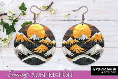 Boho Landscape Round Earring Sublimation, Minimalist Earring Sublimation OrangeBrushStudio 