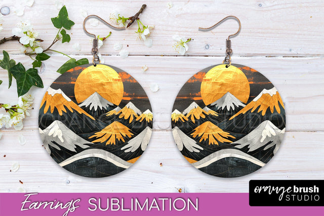 Boho Landscape Round Earring Sublimation, Minimalist Earring Sublimation OrangeBrushStudio 