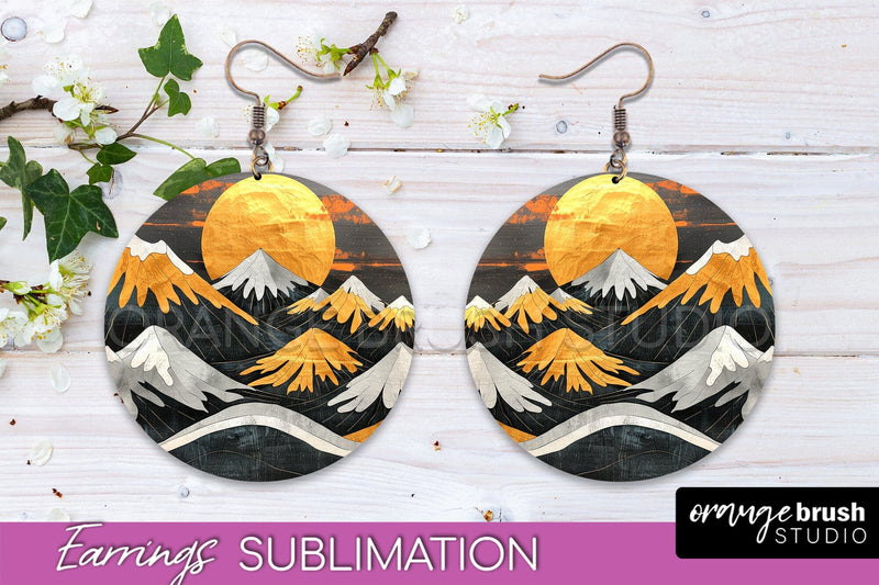 Boho Landscape Round Earring Sublimation, Minimalist Earring Sublimation OrangeBrushStudio 