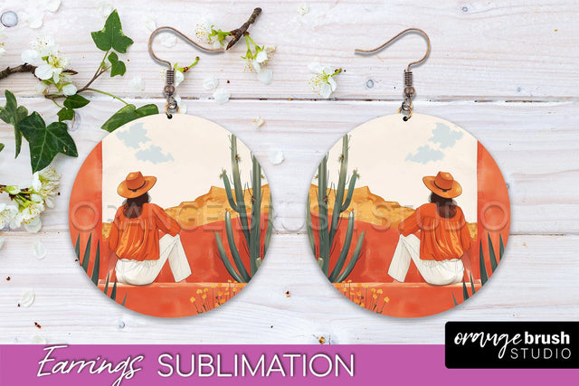 Boho Landscape Round Earring Sublimation, Minimalist Earring Sublimation OrangeBrushStudio 