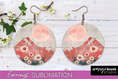 Boho Landscape Round Earring Sublimation, Minimalist Earring Sublimation OrangeBrushStudio 