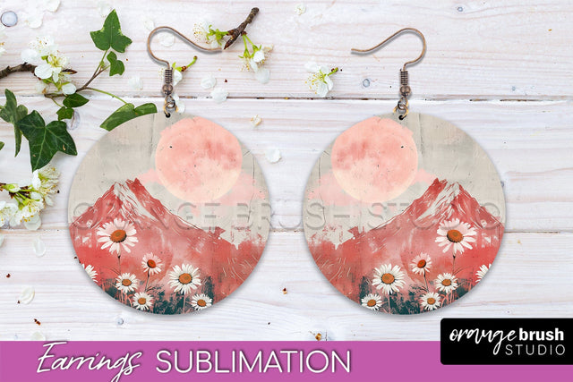 Boho Landscape Round Earring Sublimation, Minimalist Earring Sublimation OrangeBrushStudio 