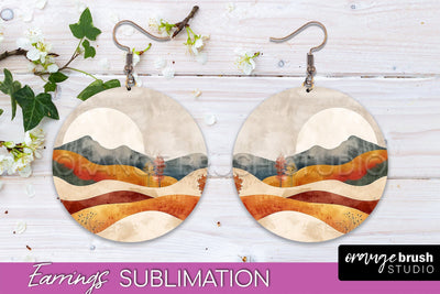 Boho Landscape Round Earring Sublimation, Minimalist Earring Sublimation OrangeBrushStudio 