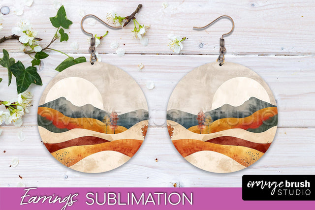 Boho Landscape Round Earring Sublimation, Minimalist Earring Sublimation OrangeBrushStudio 