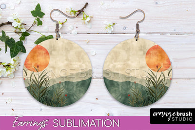 Boho Landscape Round Earring Sublimation, Minimalist Earring Sublimation OrangeBrushStudio 