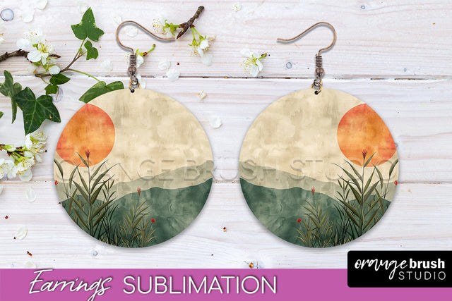 Boho Landscape Round Earring Sublimation, Minimalist Earring Sublimation OrangeBrushStudio 