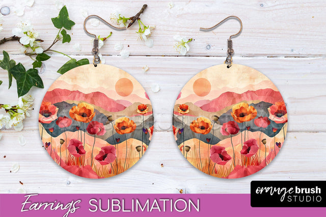 Boho Landscape Round Earring Sublimation, Minimalist Earring Sublimation OrangeBrushStudio 